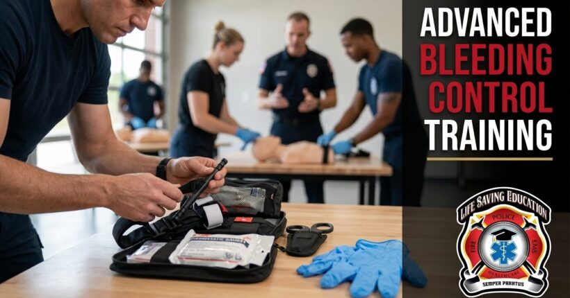 Tactical combat casualty care and bleeding-control equipment illustrating battlefield medicine adapted for civilian trauma response