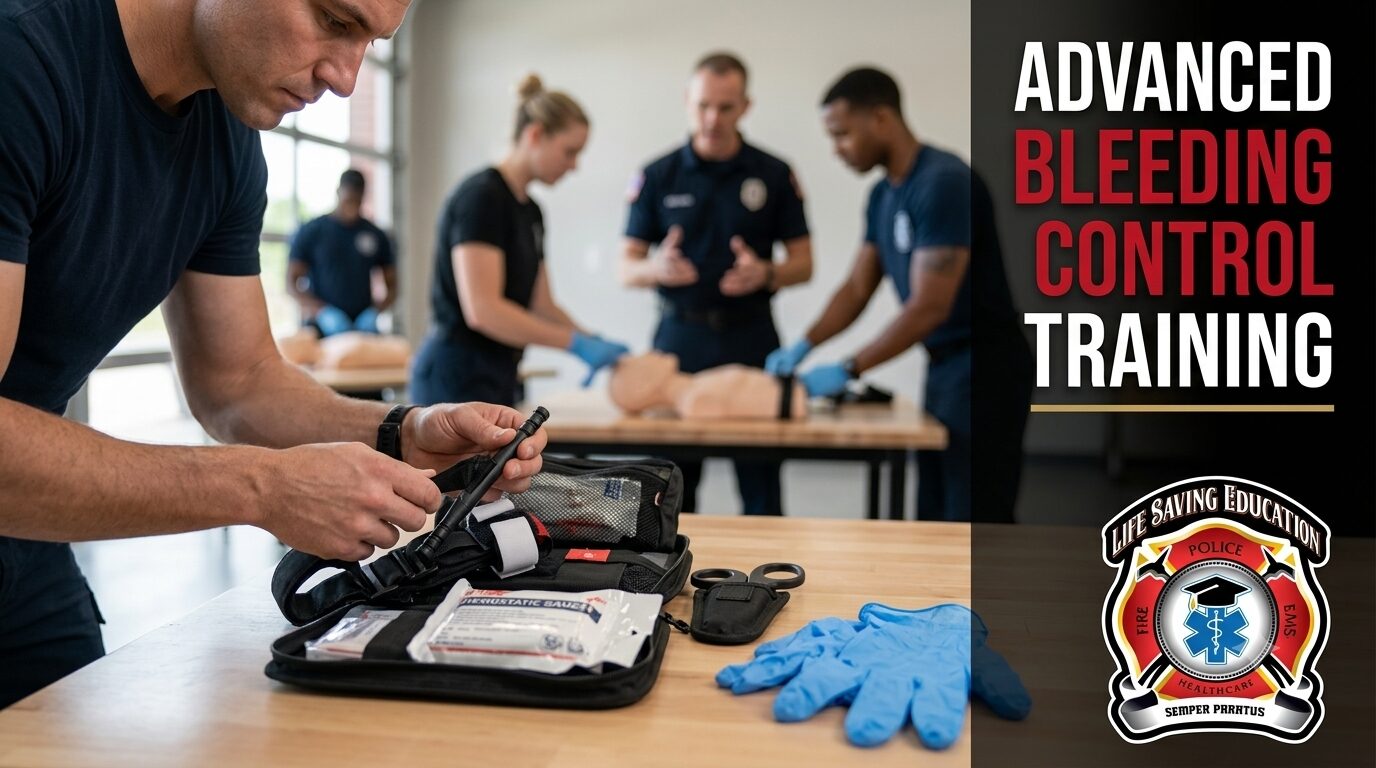Tactical combat casualty care and bleeding-control equipment illustrating battlefield medicine adapted for civilian trauma response