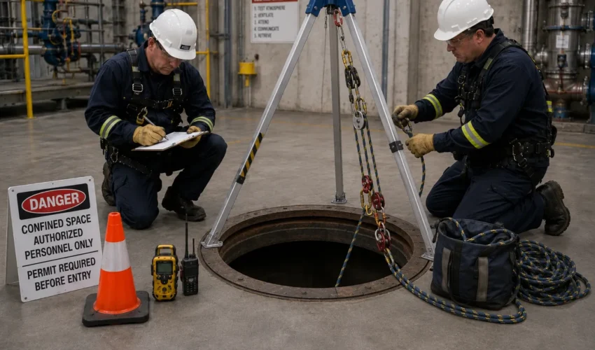 Confined-space rescue team using a four-to-one mechanical advantage retrieval system