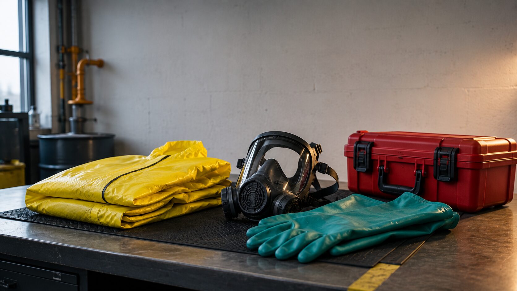 HAZWOPER training equipment and protective gear prepared for a hazardous materials safety class