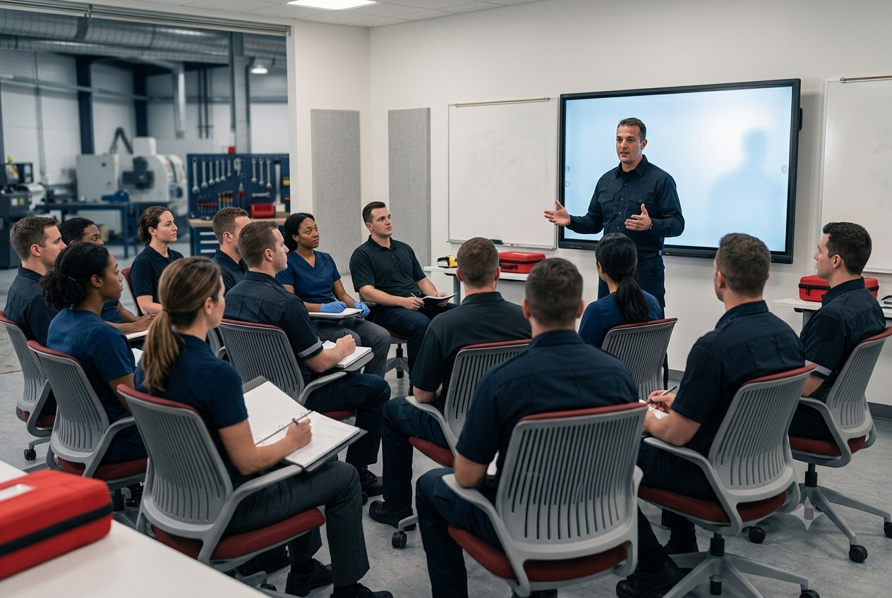 Life Saving Education instructor leading a classroom of first responders