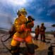 Firefighter during an industrial emergency response to a toxic gas release