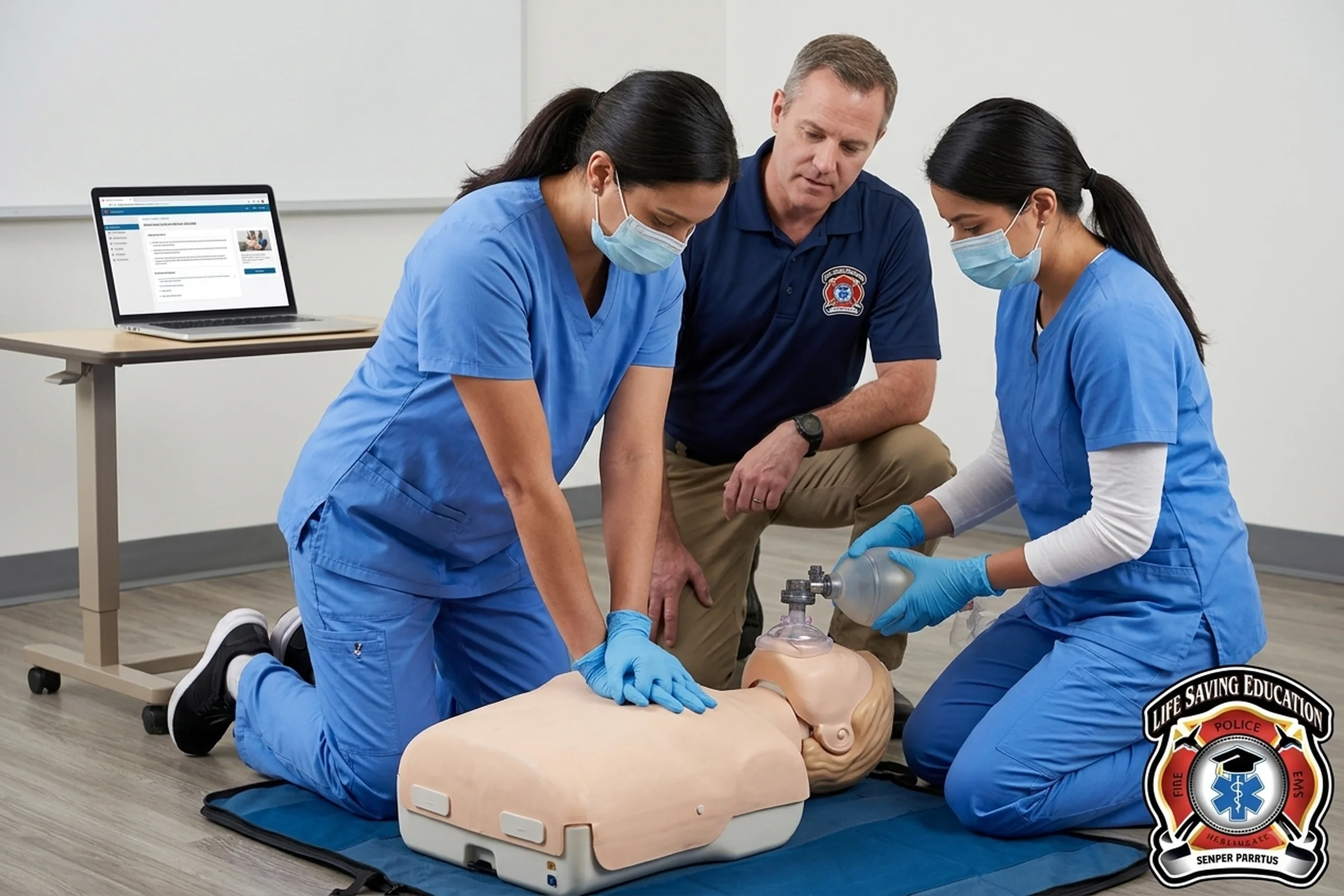 Student completing a HeartCode BLS hands-on skills session with CPR and Basic Life Support skills practice.