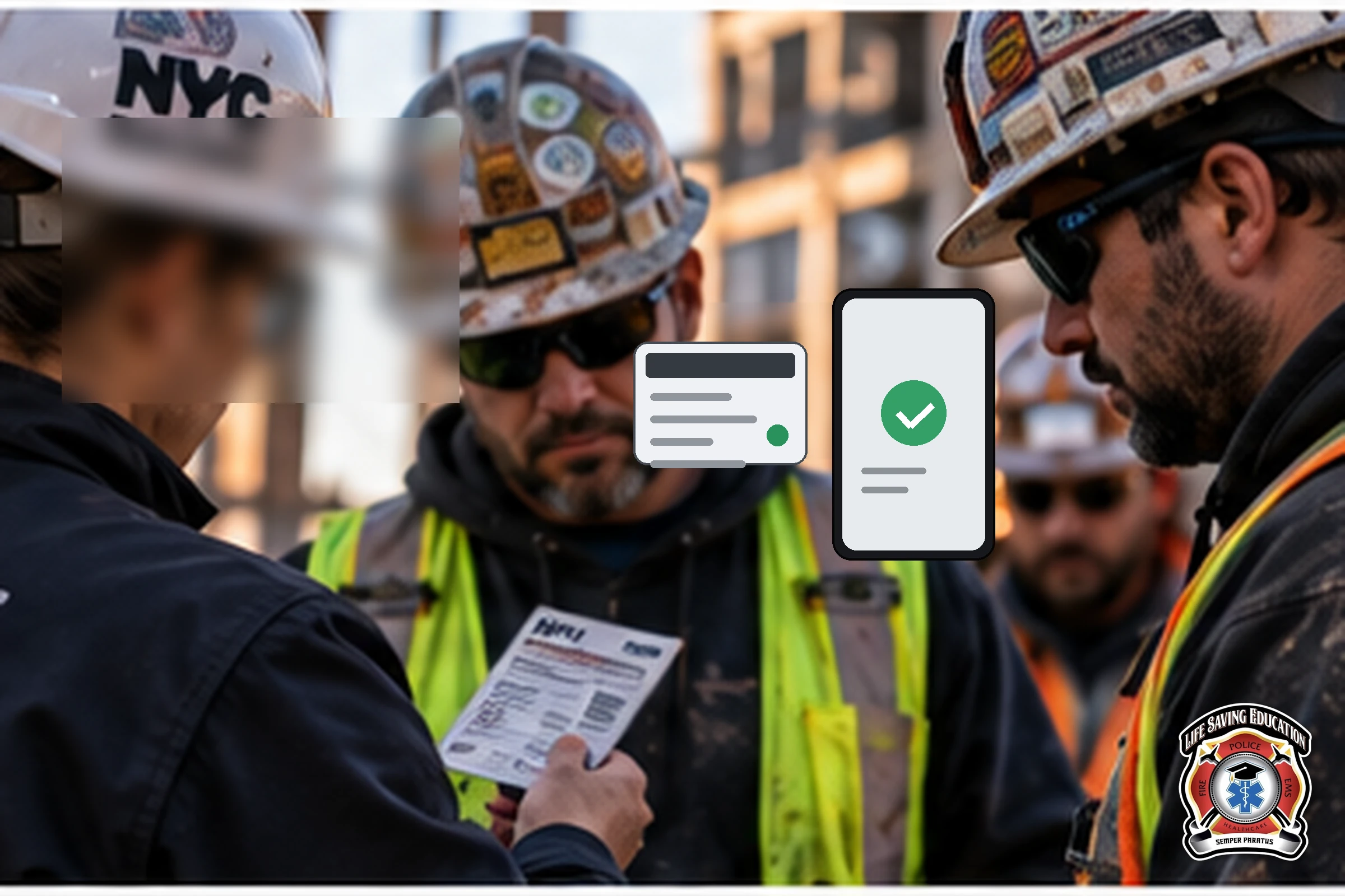 Construction supervisor scanning a Site Safety Training card on a jobsite