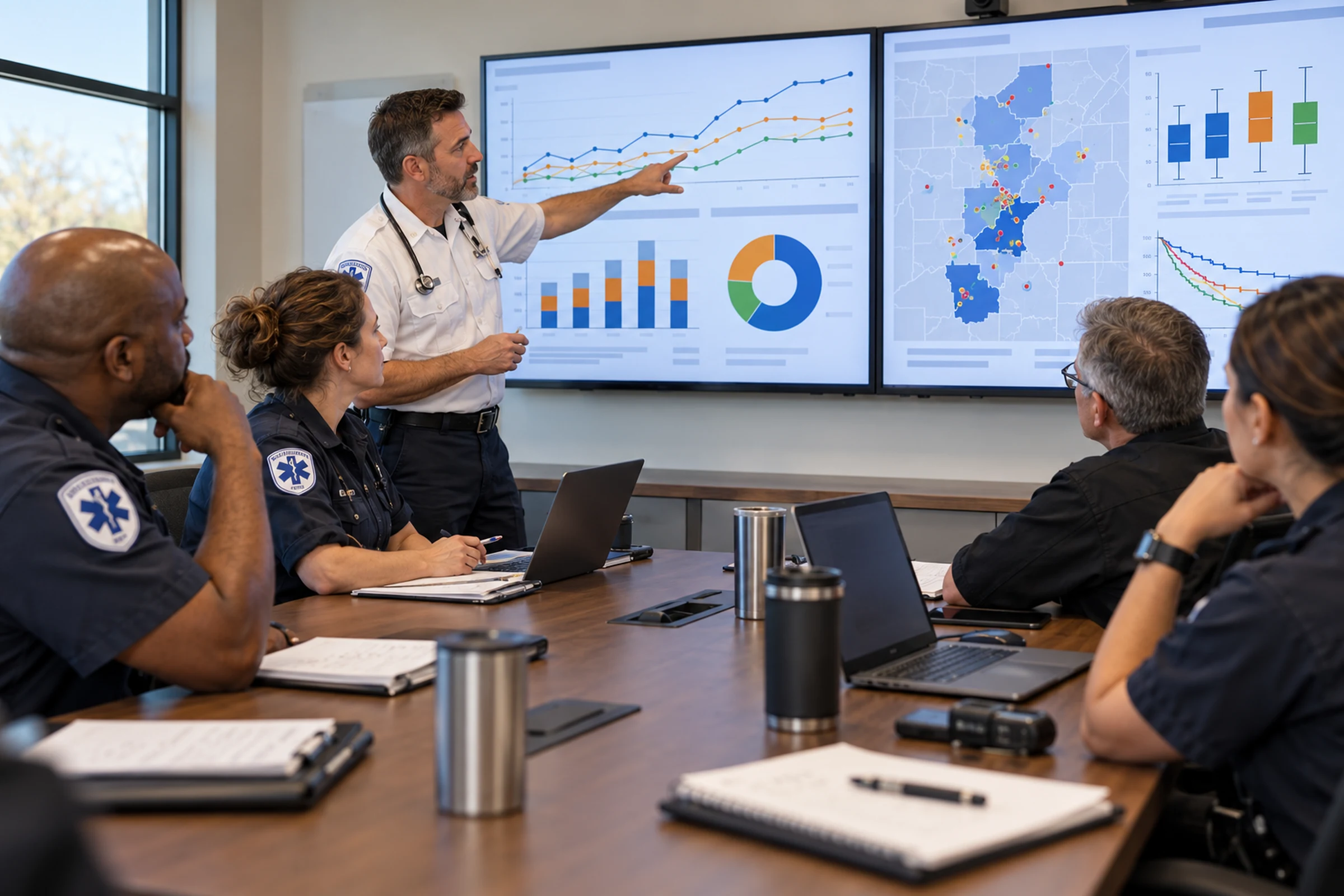 EMS educators review illustrative quality-improvement data and protocols.
