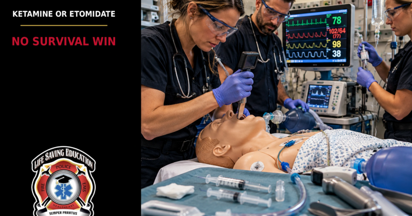 Ketamine vs Etomidate for RSI Emergency airway team preparing for rapid-sequence intubation while monitoring hemodynamics and airway equipment.