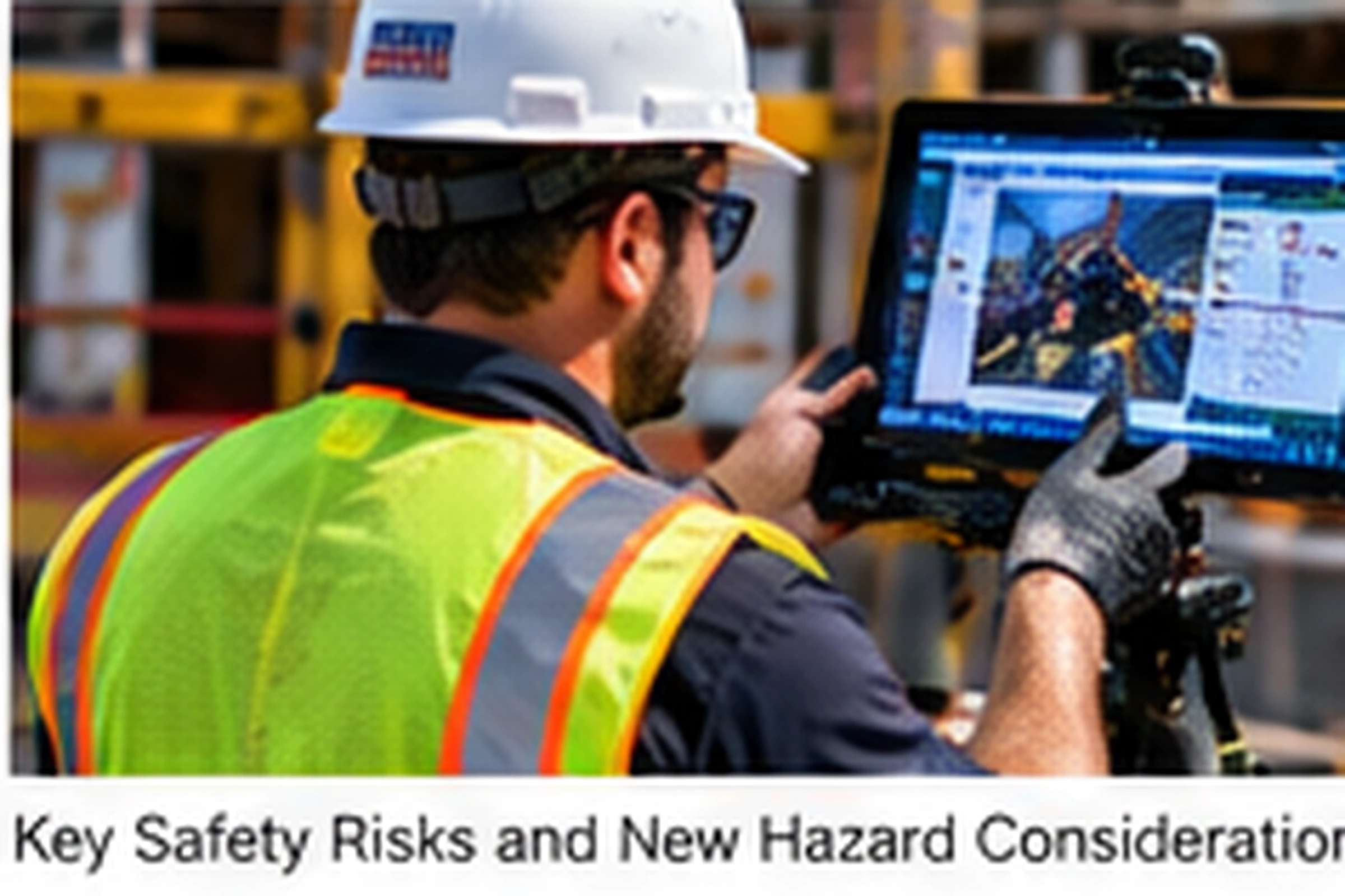Safety professional monitoring a construction robot and its operating area using digital controls