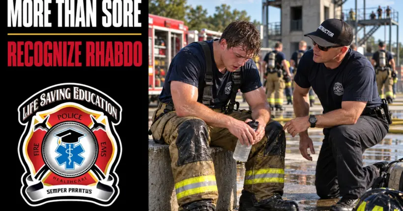 Fire academy recruit in rehab after strenuous training while an instructor evaluates his condition