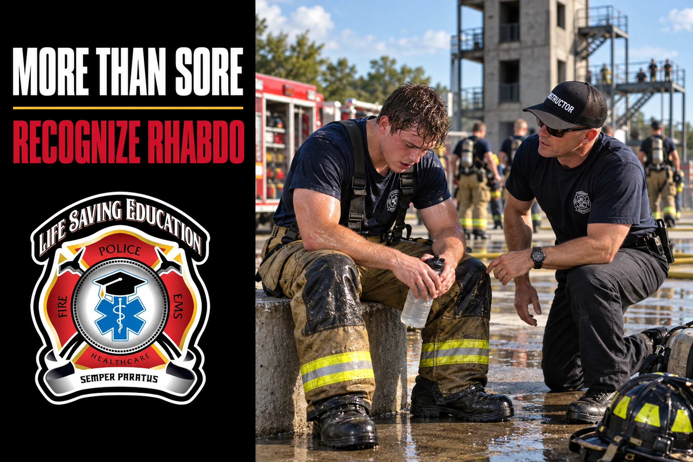Fire academy recruit in rehab after strenuous training while an instructor evaluates his condition