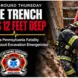 Technical rescue personnel operating in a shored trench during a trench rescue scenario