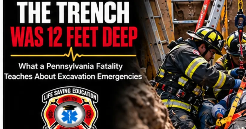 Technical rescue personnel operating in a shored trench during a trench rescue scenario