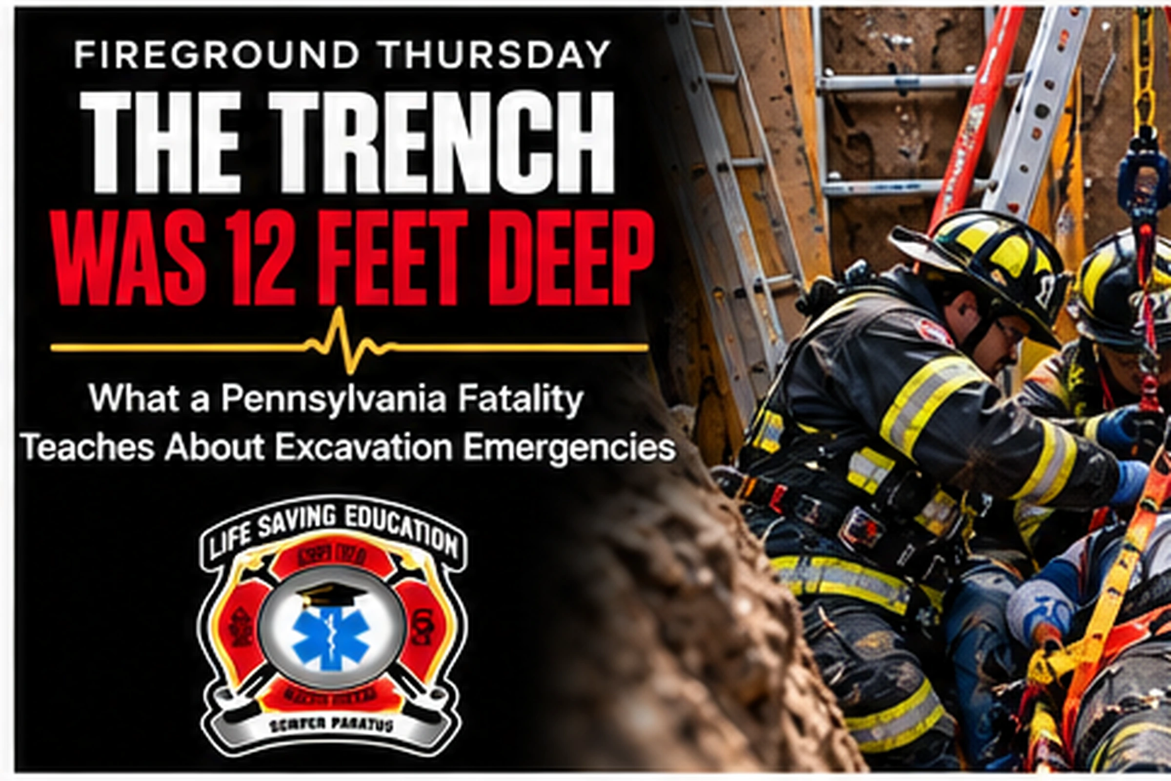 Technical rescue personnel operating in a shored trench during a trench rescue scenario