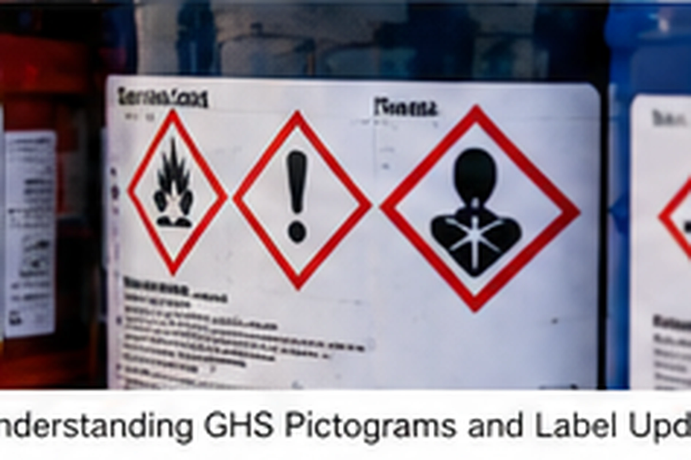 Hazardous chemical containers displaying GHS hazard pictograms for workplace hazard communication