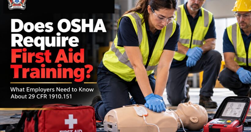 OSHA First Aid Requirements Workplace Training Workplace CPR and first aid training illustrating OSHA first aid requirements under 29 CFR 1910.151.