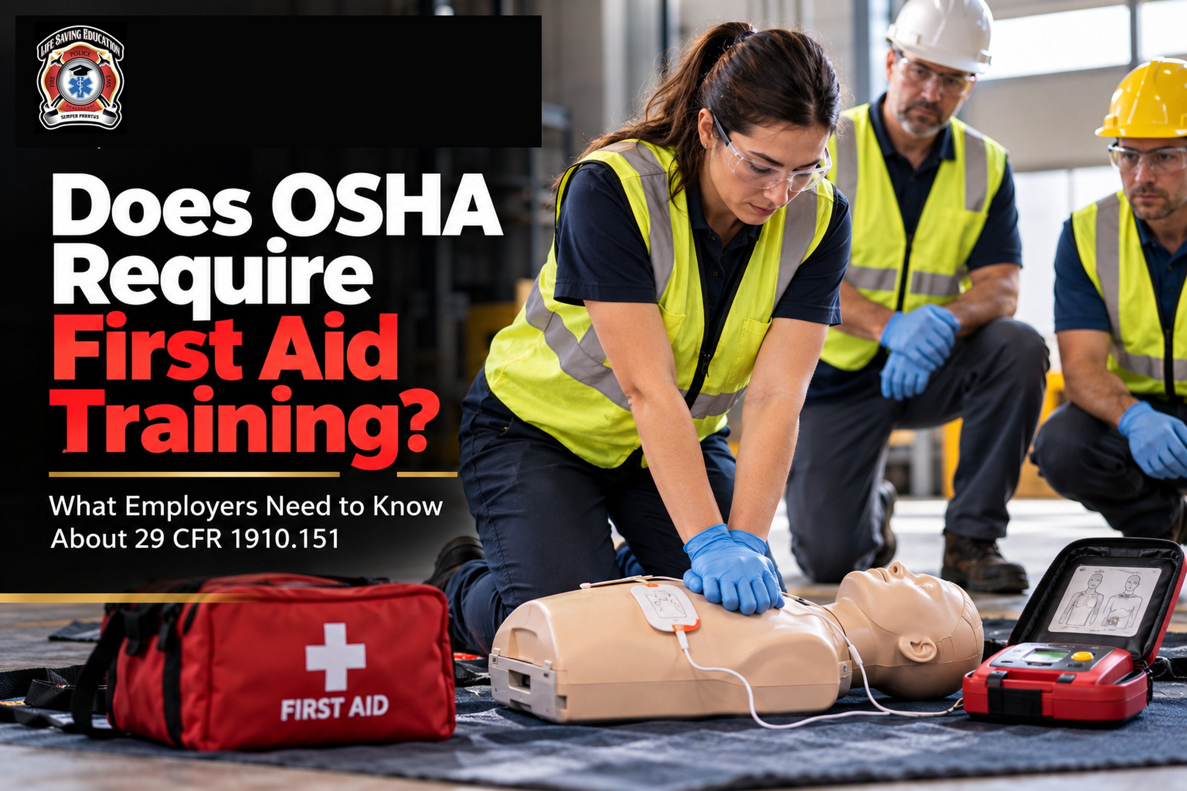 Workplace CPR and first aid training illustrating OSHA first aid requirements under 29 CFR 1910.151.