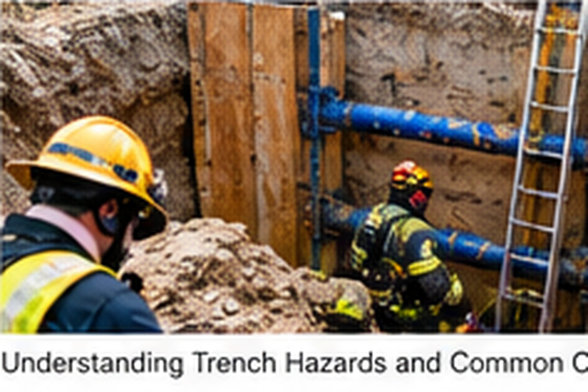 Trench protective system with shoring panels, hydraulic struts and ladder access in an excavation