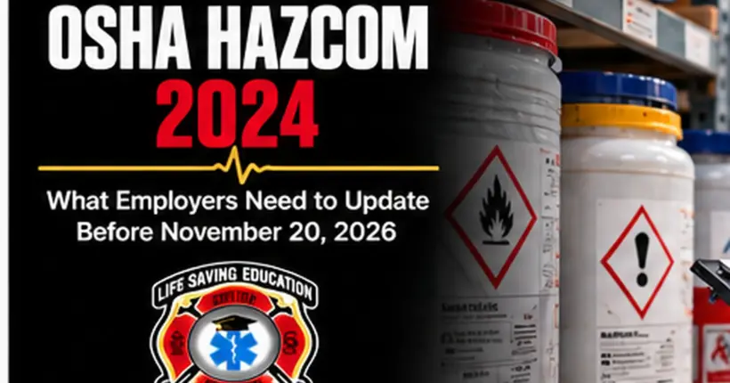 Construction safety professional reviewing hazard communication information beside labeled chemical containers